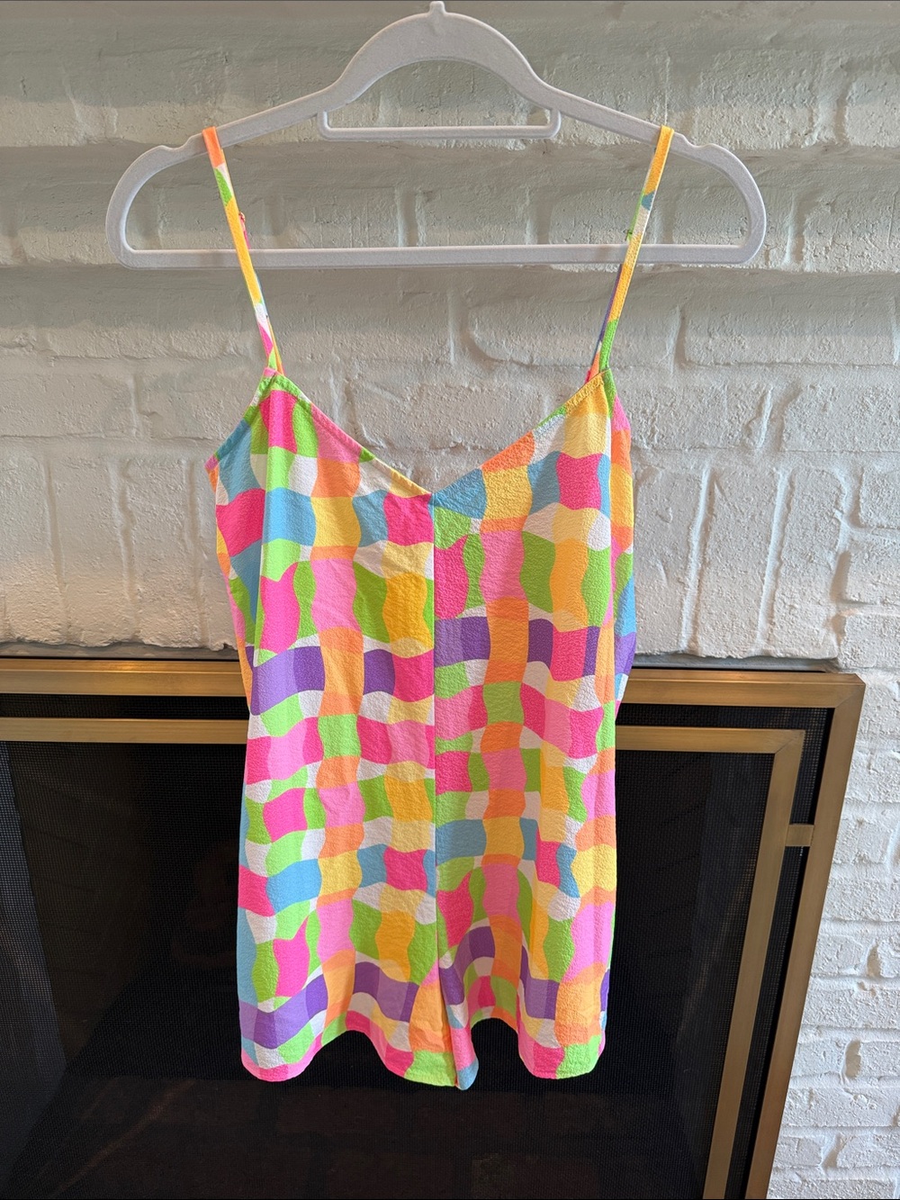 Show Me Your MuMu Neon Patchwork Spaghetti-Strap Romper